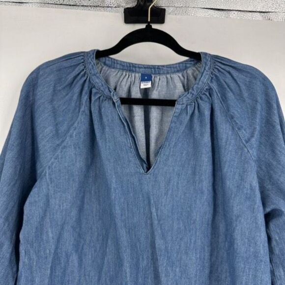 Old Navy Long-Sleeve Chambray Split Neck‎ Top Size Small Poet Peasant - Picture 4 of 11
